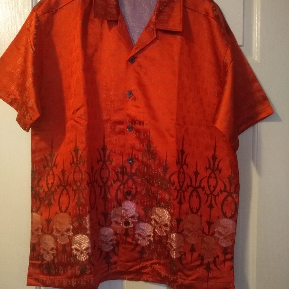 The coolest red skull shiny shirt!